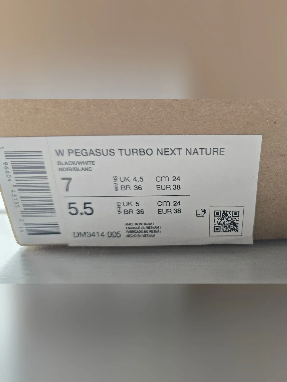 Nike Womens Pegasus Turbo Next Natyre Black & White Womens 7